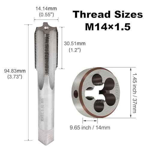 M14 x 1.5 Metric Thread Tap and Die Set, M14 x 1.5mm High-speed Steel Machine Tap Die Set Right Hand Tap and Round Thread Die