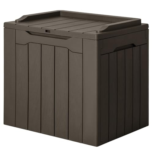 JUMMICO 31 Gallon Resin Deck Box Waterproof Indoor Outdoor Storage Boxes for Patio Furniture Cushions and Garden Tools (Brown)