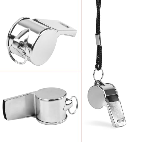 Loud Stainless Steel Sports Whistle with Lanyard - 12PCS