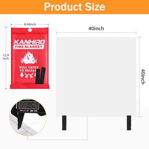 Fire Blanket for Home & Kitchen - Fiberglass Emergency Blanket, 2 Pack, 39 x 39 in - Red
