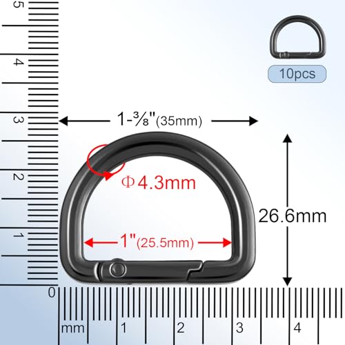 1 Inch Spring D Ring Clips - 10pcs Metal Carabiner Clips - Gun Black
