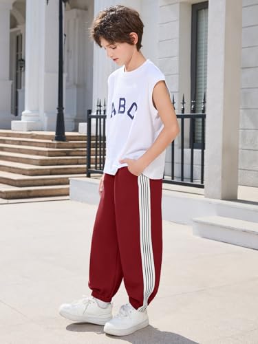 Boys Athletic Sweatpants with Pocket & Drawstring - Dark Red, 9-10Y