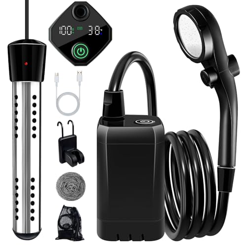 LanBlu Portable Shower with 2000W Heater, 6000mAh Battery - Black