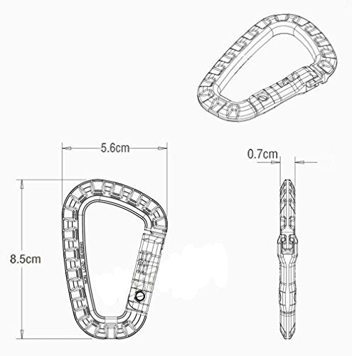 6pcs Lightweight Plastic D-Ring Carabiner Clips - Orange