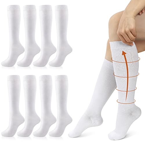 White Tisancy Compression Socks 20-30 mmHg for Men & Women, 4 Pairs