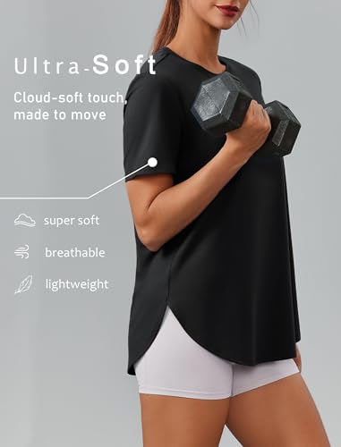 UPF 50+ Athletic Workout Top for Women - Black, Large