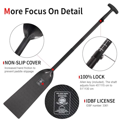 Adjustable Dragon Boat Paddle - Full Carbon Fiber 115-130cm with Bag