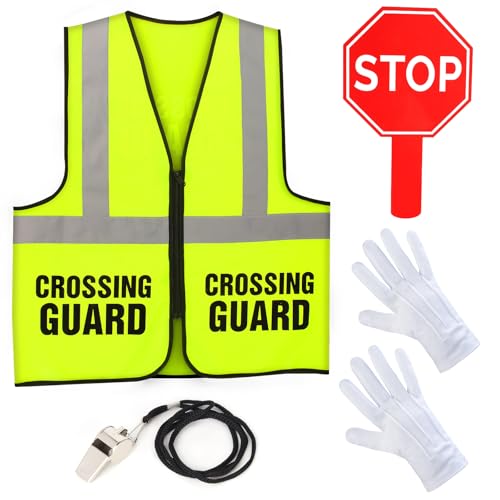 Yewong Adult Crossing Guard Costume Set - Traffic Safety Vest Hand Stop Go Sign Whistle and Gloves for Road Traffic Control Schools Events Costume