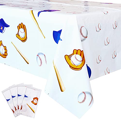 Baseball Themed Tablecloth - 4 Pack Disposable Plastic Covers
