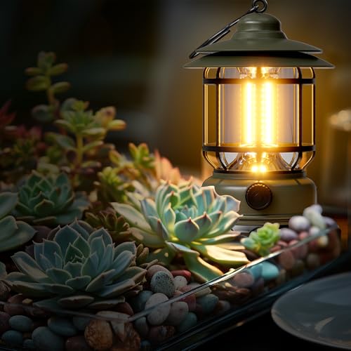 Portable LED Camping Lanterns,1500LM Step-less Dimming, Lightweight Retro Battery Powered USB Rechargeable Tent Lights,Survival Kits Flashlight for Power Outage Emergency Hiking Hurricane 3 Pack Green