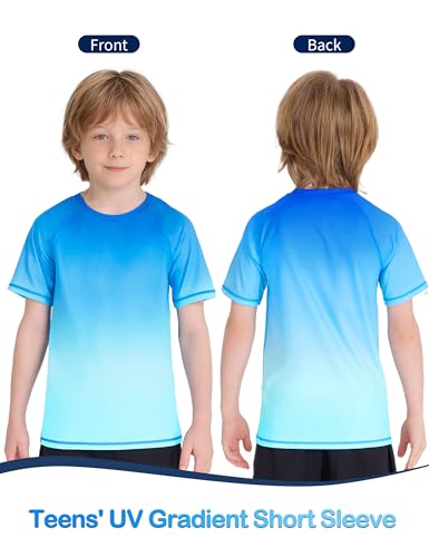 Boys' Rash Guard Swim Shirt, UPF 50+, 8-10 Years - Blue-Green Gradient