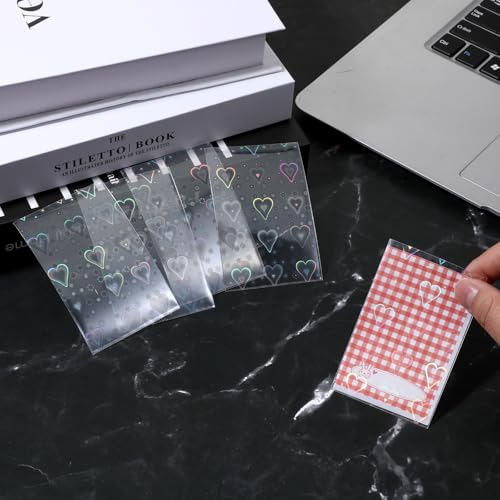 100 Pcs Holographic Photocard Sleeves - Heart Shape 65x90mm