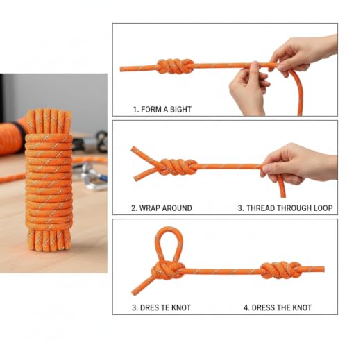 NorthPada Reflective Orange Knot Tying Practice Rope 1/2 in x 16 ft