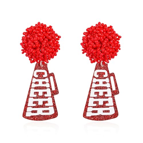Glitter Cheer Megaphone Earrings - Red Ball