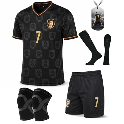 Kids Soccer Jersey Set with Shirt Shorts Socks & Kneelet - Age 8-9 Boys Girls Birthday Gift