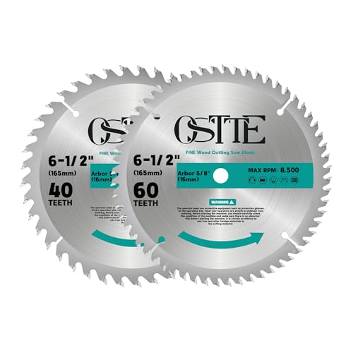 6-1/2 Inch Circular Saw Blade 40-Tooth & 60-Tooth, 5/8 Inch Arbor, Alternate Top Bevel Saw Blades for Cutting Wood, 2 Pack