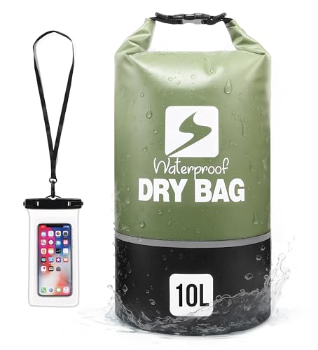 Soulsfeng Green 10L Waterproof Roll-Top Dry Backpack for Boating, Kayaking, Beach & Travel