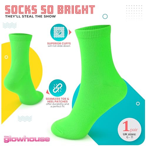 Neon Green Casual Dress Socks for Men - Comfortable Crew Socks