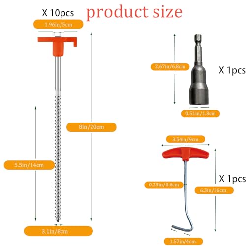 8-Inch Heavy Duty Drill-In Tent Stakes - Rust-Resistant Ground Anchors for Camping & Gardening