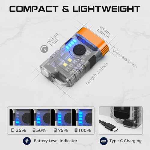 Rechargeable EDC Clip Flashlight, 10 Lighting Modes 2 Illumination Angles, USB C Charging Mini Flashlight Magnetic for Home, Christmas Gift, Walk, Emergency, Night Working, 4 Pack, Orange