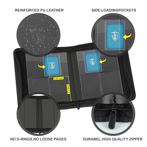 4-Pocket Toploader Binder for 3" x 4" Trading Cards - Holds 112 Cards (Black)