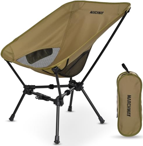 MARCHWAY Khaki Lightweight Folding Camping Chair with Spring Lock, 330 lbs