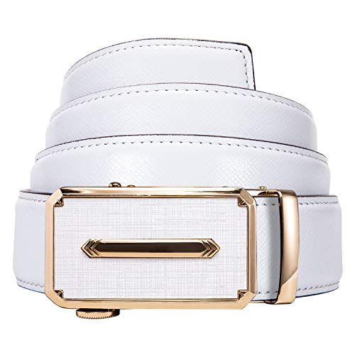 Dubulle Men's Designer Leather Ratchet Belt, White Waist Size 24-38" with Sliding Buckle
