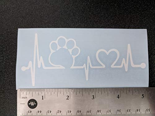 Paw Decals 4 Pack - Dog Paws, Love with Paw, Heartbeat, Prints - White, Small ~3.5"