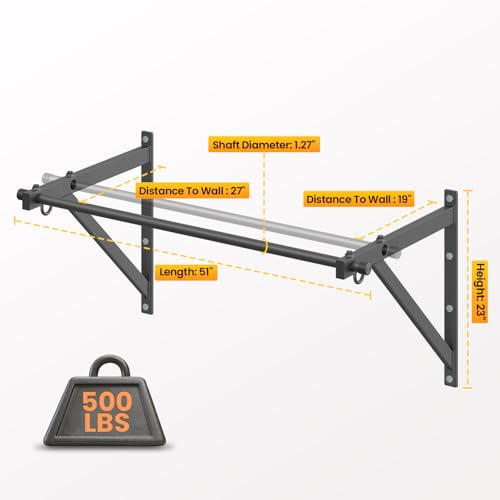 Wall Mounted Pull Up Bar - 51 Inch, 500LBS Capacity, Easy Install