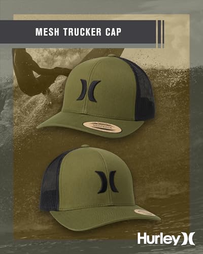 Hurley Mens Del Mar Mesh Panel Trucker Hat Olive Canvas One Size