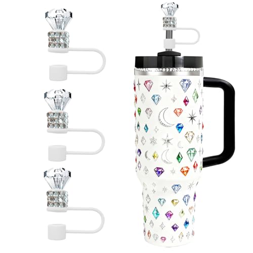 Rhinestone Straw Topper Set for Stanley Cup - White Diamond, 3 Pcs