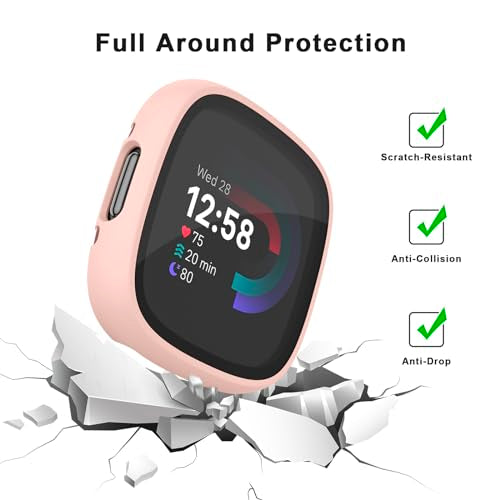 Full Protection Case for Fitbit Sense 2 & Versa 4 - 4-Pack (Transparent, Starlight, Pink, Rose Gold)