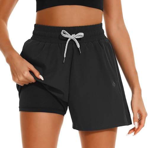 HODOSPORTS Women's 4-Inch Quick Dry Swim Shorts with Boxer Liner, Pockets, Size 3X-Large, Black