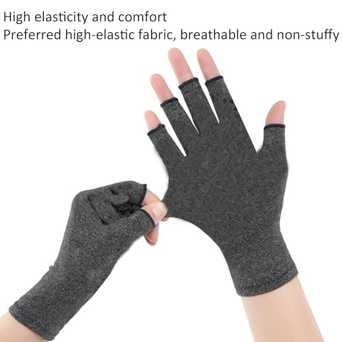 Arthritis Compression Gloves - Fingerless Breathable Support - Dark Gray Medium