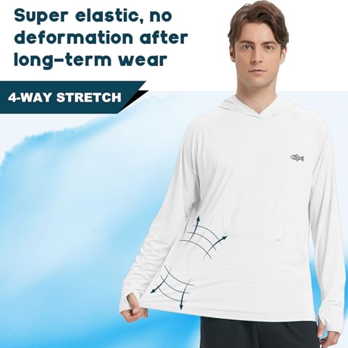 Riverruns Men's UPF 50+ Sun Protection Hoodie Fishing Shirt Small White