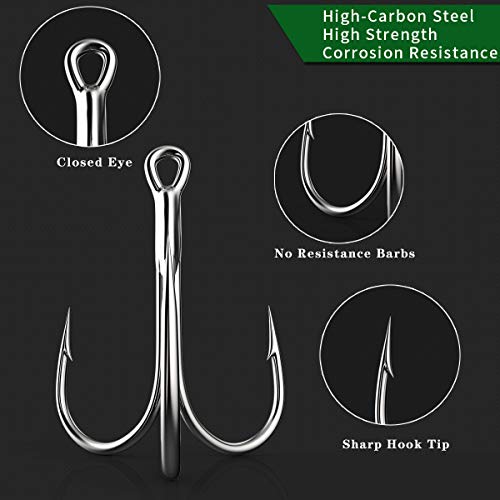 Treble Fishing Hooks Set - 50pcs High Carbon Steel, Size #2 to #10, Silver
