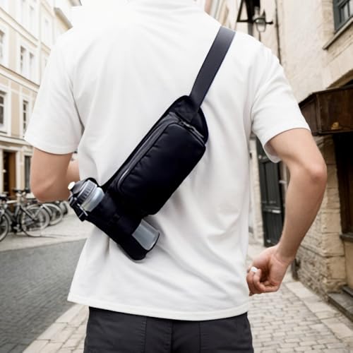 Water-Resistant Fanny Pack with Water Bottle Holder - Black