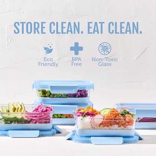 Ello Duraglass Refresh 3.4 Cup Meal Prep Containers with Silicone Boot - Halogen Blue, 10 Pc