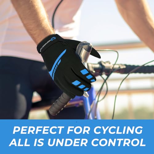 Full Finger Cycling Gloves - Anti-Slip Touchscreen Breathable - Blue / Large