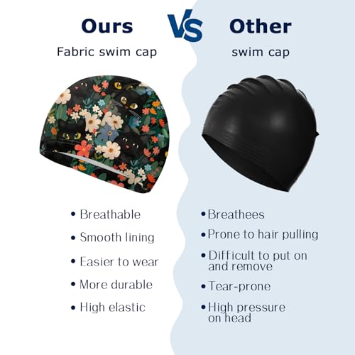 Durable Swim Cap - High Elasticity Comfortable Cloth Hat - Cat Flower