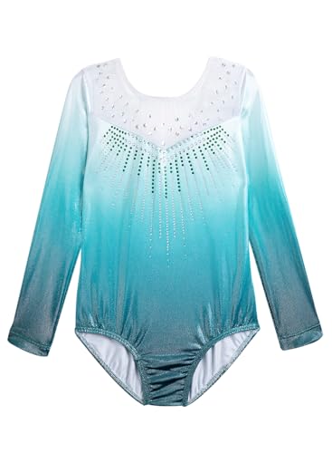 Long Sleeve Gymnastics Leotard for Girls - Green Diamond, 11-12 Years