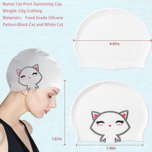Silicone Swim Caps for Women - 2 Pack Cartoon Pattern, Waterproof & Non-Slip