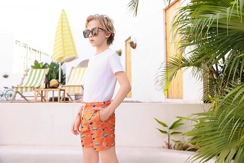 Toddler Boys Swim Trunks with Quick Dry Compression Liner - Boating Dinosaur 14-16