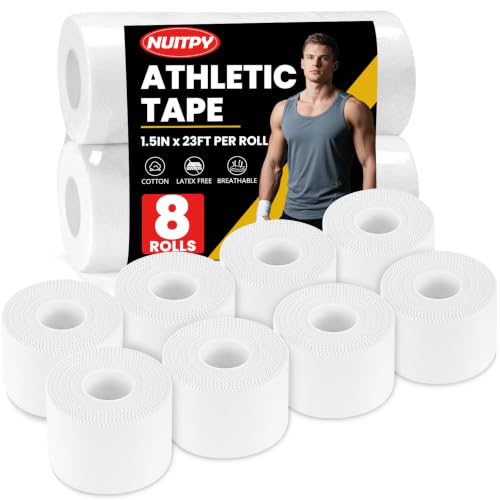 8 Pack Athletic Tape - Strong Adhesion White Sports Tape 1.5in x 23ft