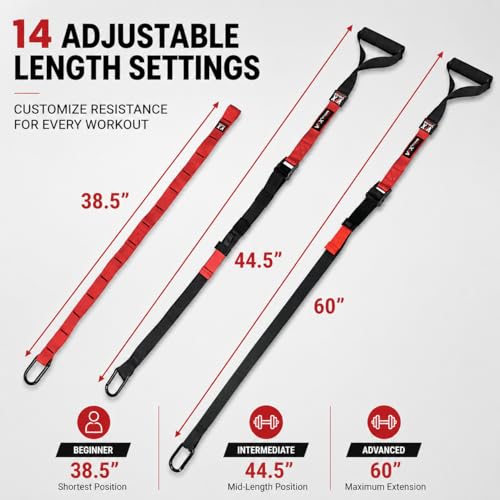 Full Body Suspension Training Straps - 14 Adjustable Lengths, Portable