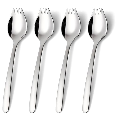 7-Inch Stainless Steel Spork Set - Reusable Metal Sporks, 4 Pack