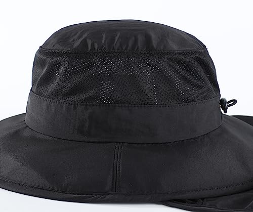 UPF50+ Kids Sun Hat with Neck Flap - Black, 3-7 Years