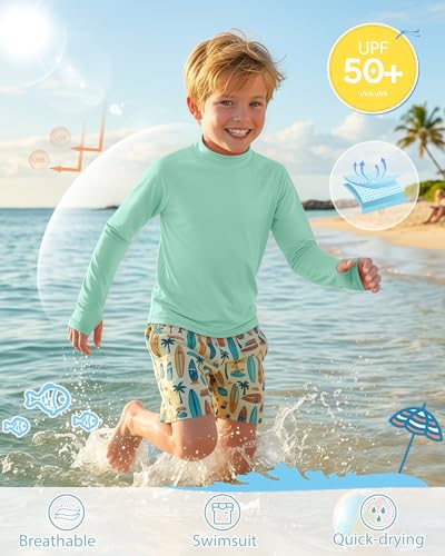 Boys Rash Guard Swim Shirt 3-Pack - 9-10 Years, Orange, Yellow, Green