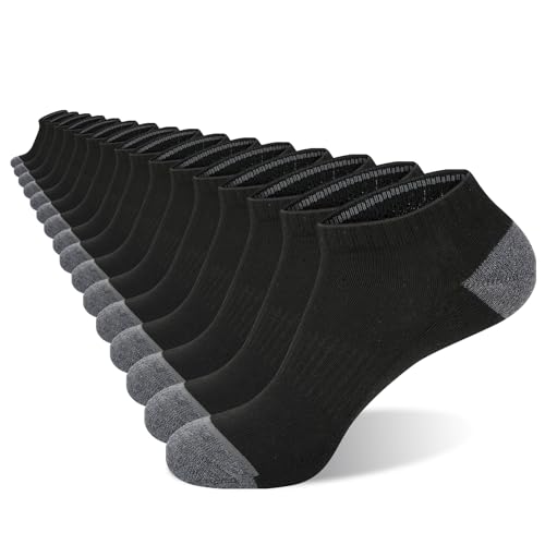Men's Cushioned Ankle Socks - Low Cut, Breathable, 8 Pairs - Black
