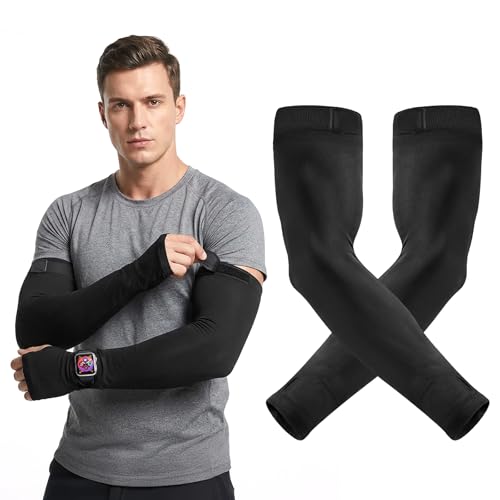 Adjustable UV Arm Sleeves for Men & Women with Watch Hole - Black